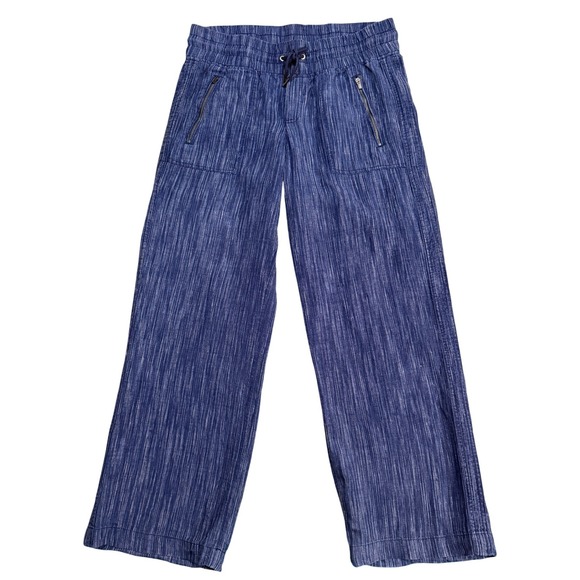 Athleta Pants - Athleta Cabo 100% Linen Wide Leg Pants Navy Blue Textured Womens 10P Boho Beach